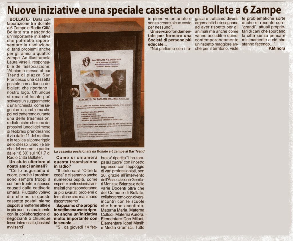 dicono di noi articoli giornale bollate a 6 zampe